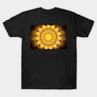 Golden Petal Mandala Kaleidoscope pattern T-Shirt